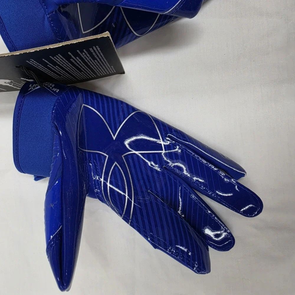 Under Armour F9 Nitro Football Gloves Blue Silver Sticky Grip Men's Size Medium